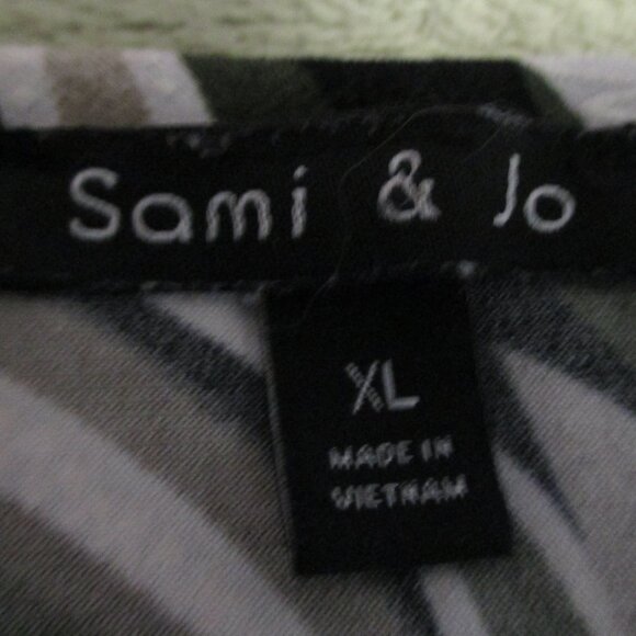 Sami & Jo top wash & wear stretchy black tans olive green cute 3/4 sleeve sz XL - Picture 2 of 9